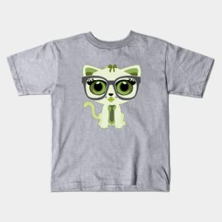 Kitten Nerd - Green Kids T-Shirt